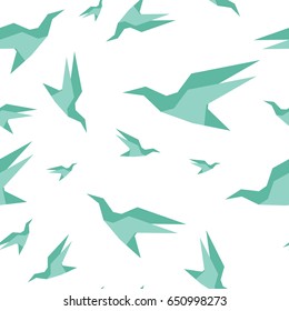 Green birds Geometric flat style Seamless pattern