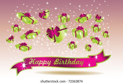green birthday card with ribbon