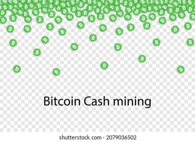 Green Bitcoin cash falling confetti. Vector illustration.