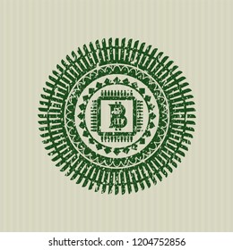 Green bitcoin chip (cryptocurrency mining concept) icon inside rubber texture