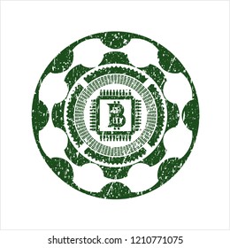 Green bitcoin chip (cryptocurrency mining concept) icon inside distress rubber texture