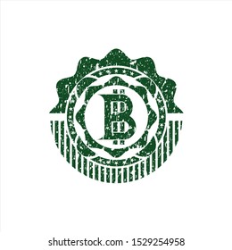 Green bitcoin icon inside distress rubber grunge seal