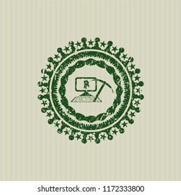 Green bitcoin mining icon inside distress grunge style stamp