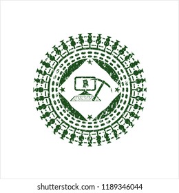 Green bitcoin mining icon inside rubber grunge seal