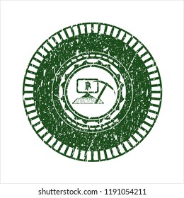 Green bitcoin mining icon inside rubber grunge seal