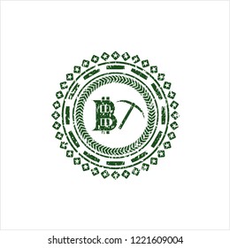 Green bitcoin mining icon inside rubber seal