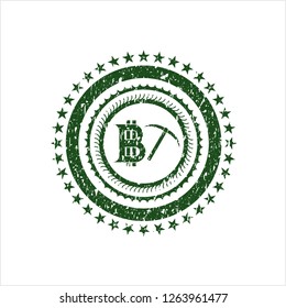 Green bitcoin mining icon inside distress rubber grunge texture seal