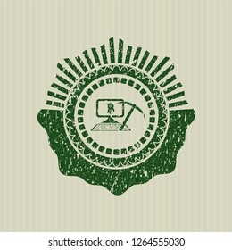 Green bitcoin mining icon inside distress rubber grunge seal