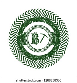 Green bitcoin mining icon inside distress rubber seal