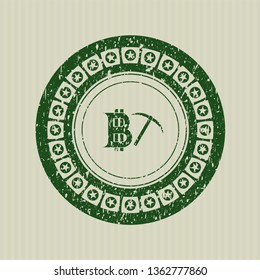 Green bitcoin mining icon inside rubber texture