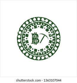 Green bitcoin mining icon inside distress rubber grunge seal