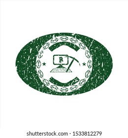 Green bitcoin mining icon inside rubber stamp
