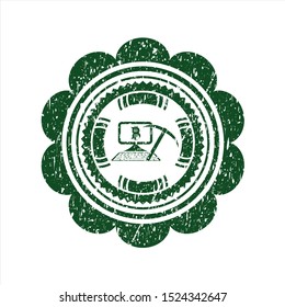 Green bitcoin mining icon with rubber seal texture