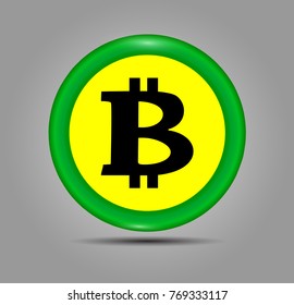 Green Bitcoin sign icon for internet money. Crypto currency symbol and coin image for using in web projects or mobile applications, sticker for print. Vector illustration