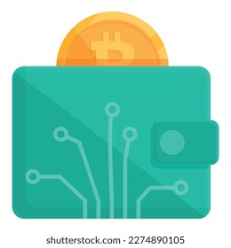 Green bitcoin wallet icon cartoon vector. Crypto money. Payment app
