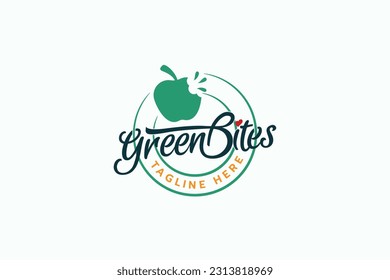 green bites logo with a combination of beautiful lettering and apple in circle shape.