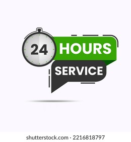 green black 24 hours service label with clock