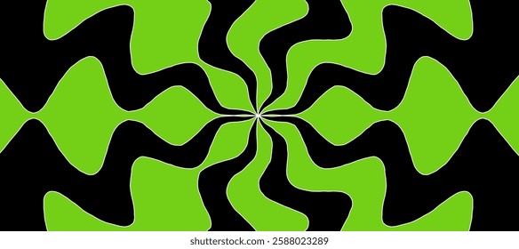 Green and black abstract background art rays from waves	