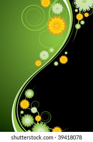 Green and black abstract background with gloral elements and vines