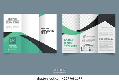 Green and Black Abstract Brochure Template. Wave Flow Trifold Brochure.
