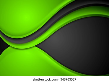 Green black abstract wavy background. Vector design