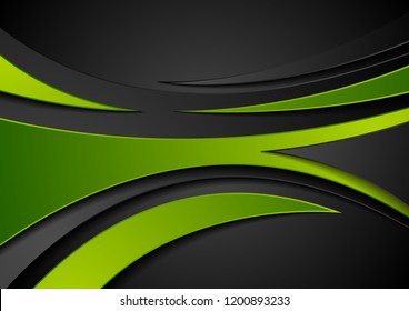 Green and black abstract wavy corporate digital background. Vector illustration