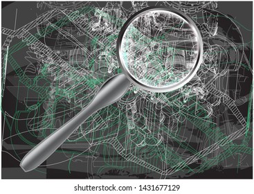 Green and black abstraction. Lots of lines. Background