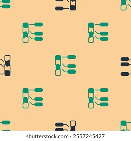 Green and black Agricultural soil test and results icon isolated seamless pattern on beige background. Digital soil analysis.  Vector
