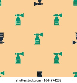 Green and black Air horn icon isolated seamless pattern on beige background. Sport fans or citizens against government and corruption.  Vector Illustration