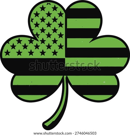 Green and Black American Flag Shamrock Clover Design