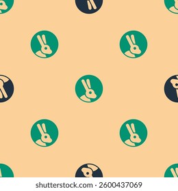 Green and black Animal cruelty free with rabbit icon isolated seamless pattern on beige background.  Vector
