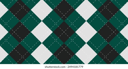 Green and black argyle pattern. Argyle vector pattern. Argyle pattern. Seamless geometric pattern for clothing, wrapping paper, backdrop, background, gift card, sweater.