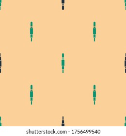 Icono de jack de audio verde y negro aislado a fondo beige. Cable de audio para equipos de sonido de conexión. Cable de enchufe. Instrumento musical.  Ilustración vectorial