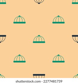 Green and black Baby hat icon isolated seamless pattern on beige background.  Vector