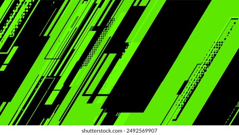 a green and black background with geometric lines and dots