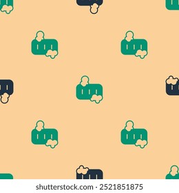 Green and black Bar of soap with foam icon isolated seamless pattern on beige background. Soap bar with bubbles.  Vector Illustration