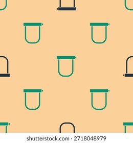Verde y negro Bloqueo de bicicleta en forma de U icono industrial aislado sin patrón sobre fondo beige.  Vector