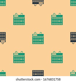 Green and black Birthday calendar icon isolated seamless pattern on beige background.  Vector Illustration