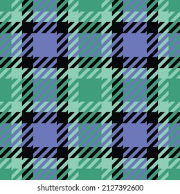 Green, black and blue bold plaid. Seamless vector tartan pattern suitable for fashion, home decor and stationary.