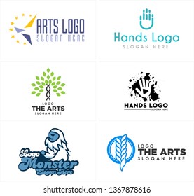 Green black blue combination mark design logo vector star hand play tech leaf circle monkey suitable for entertainment arts music