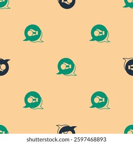 Green and black Boxing glove icon isolated seamless pattern on beige background.  Vector