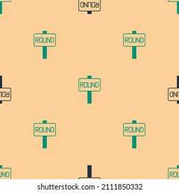 Icono de la tarjeta de sonido de boxeo verde y negro aislado de un patrón sin fisuras en el fondo beige.  Vector