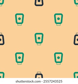 Green and black Boxing training paws icon isolated seamless pattern on beige background.  Vector