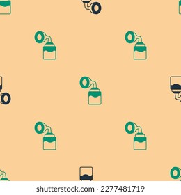 Green and black Breast pump icon isolated seamless pattern on beige background.  Vector