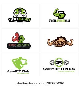 Green black brown hexagon circle line art hands clenched muscle barbell dumbbell gear sport badge emblem logo deign vector suitable for gym fitness healthy strong engineering industrial