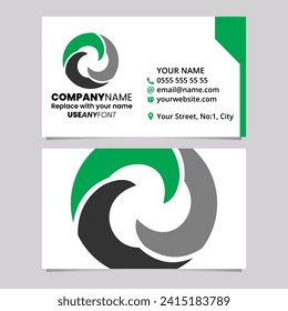 Green and Black Business Card Template with Wave Shaped Letter O Logo Icon Over a Light Grey Background