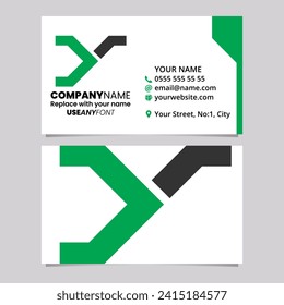 Green and Black Business Card Template with Rail Switch Shaped Letter Y Logo Icon Over a Light Grey Background