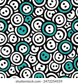 Green and black buttons. Sewing elements and icons. Handmade doodle seamless pattern. Vector Illustration