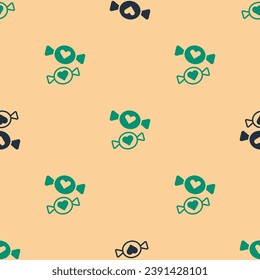 Green and black Candy icon isolated seamless pattern on beige background.  Vector
