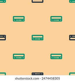 Green and black Car audio icon isolated seamless pattern on beige background. Fm radio car audio icon.  Vector